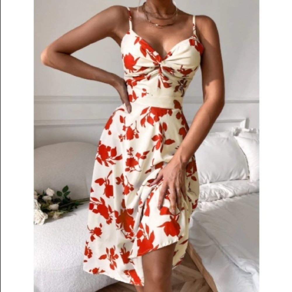 floral leaves print tie back cami maxi dress - Picture 7 of 9